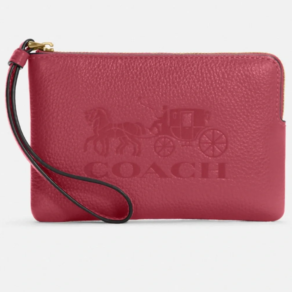 Coach Corner Zip Wristlet Rouge Horse & Carriage NWT Refined Pebble Leather